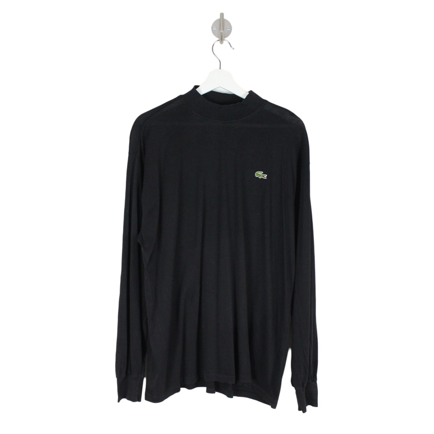 80s Chemise Lacoste Black Mock Neck T-Shirt (L)