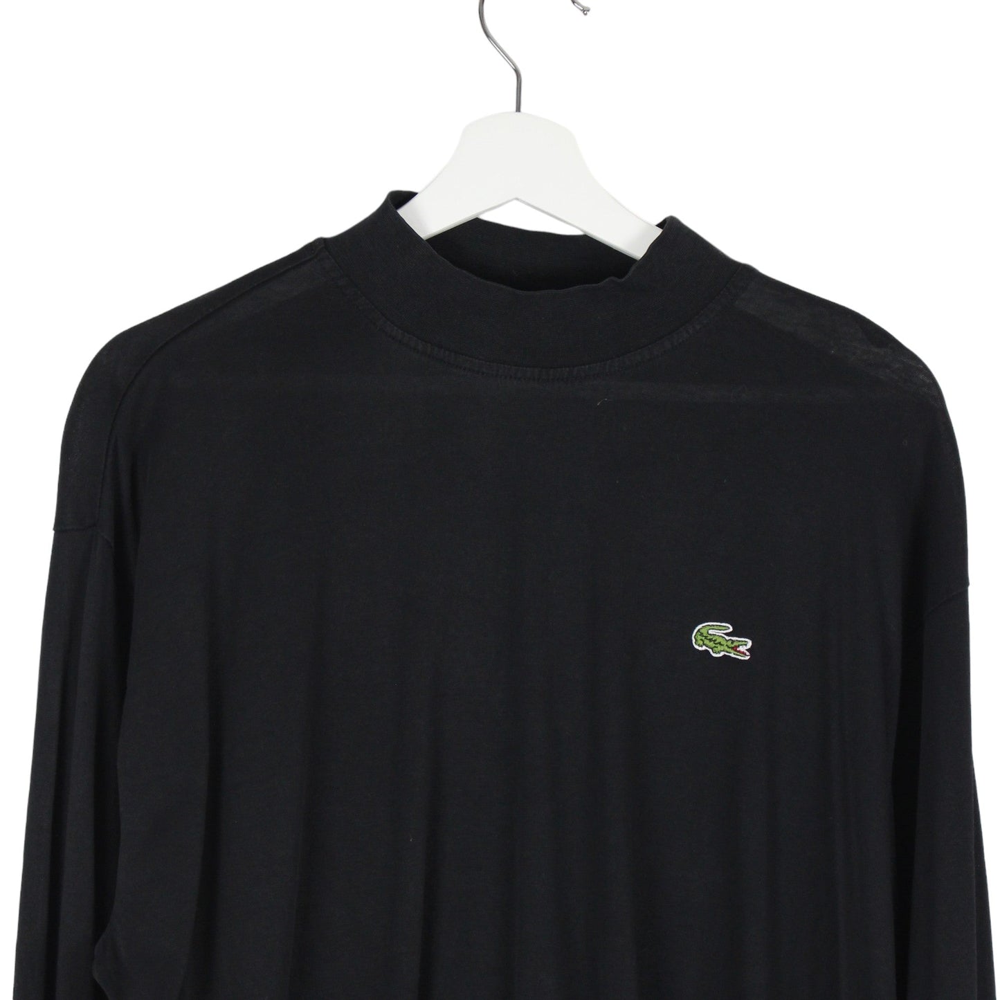 80s Chemise Lacoste Black Mock Neck T-Shirt (L)