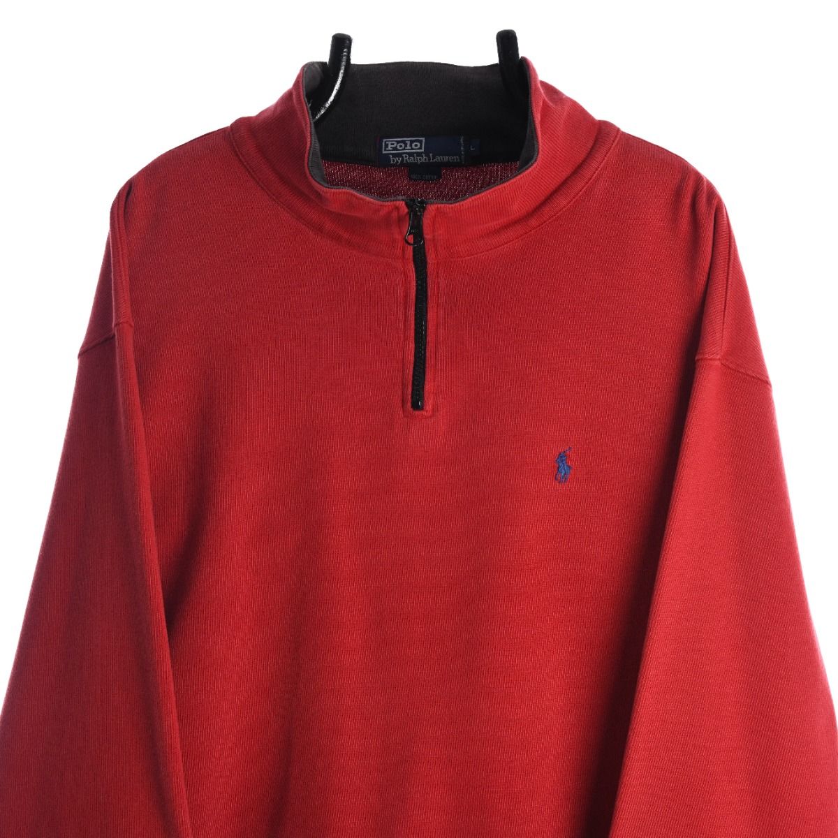 90s Polo Ralph Lauren Red Heavy Embroidered 1/4 Zip Sweatshirt (L)