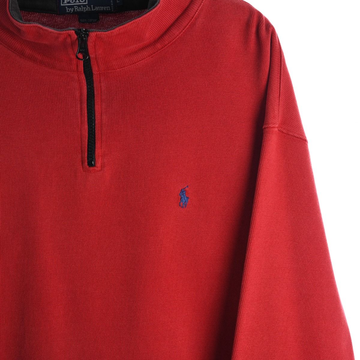 90s Polo Ralph Lauren Red Heavy Embroidered 1/4 Zip Sweatshirt (L)