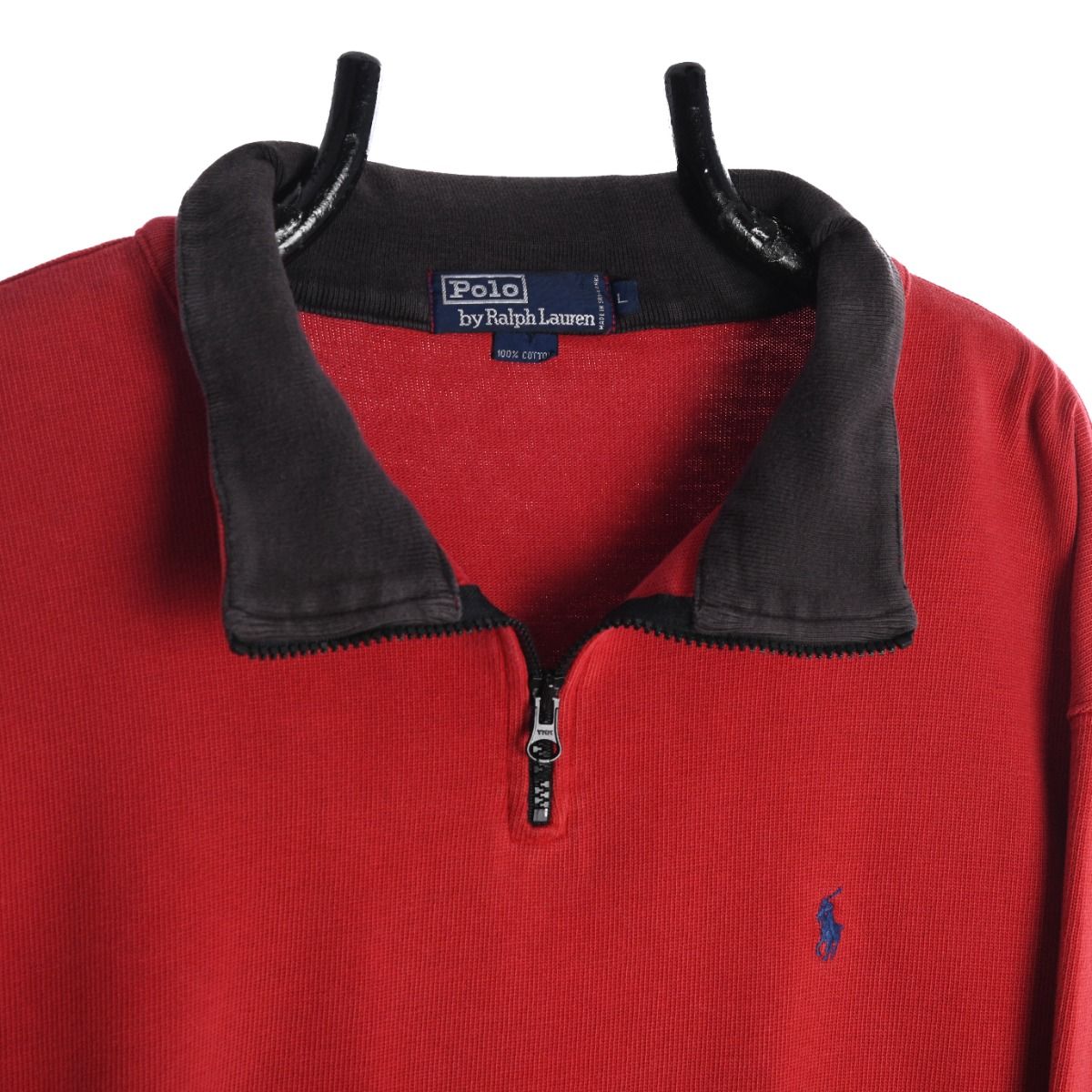 90s Polo Ralph Lauren Red Heavy Embroidered 1/4 Zip Sweatshirt (L)