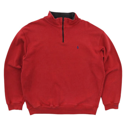 90s Polo Ralph Lauren Red Heavy Embroidered 1/4 Zip Sweatshirt (L)