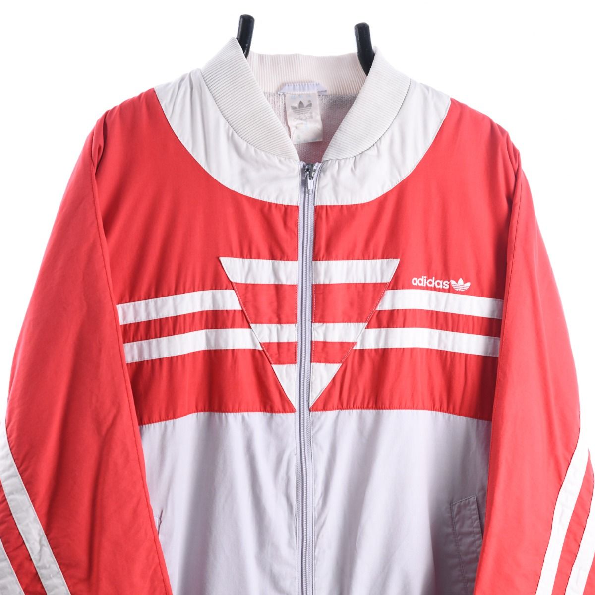 90s Adidas Red/Grey Cotton Lined Track Jacket (M)