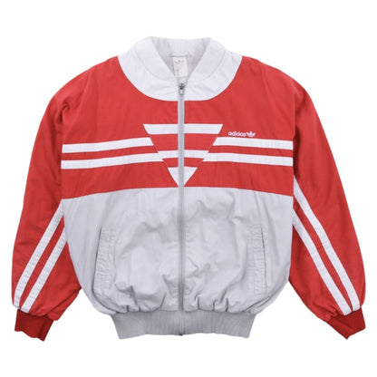 90s Adidas Red/Grey Cotton Lined Track Jacket (M)