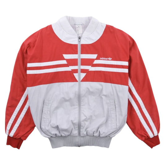 90s Adidas Red/Grey Cotton Lined Track Jacket (M)