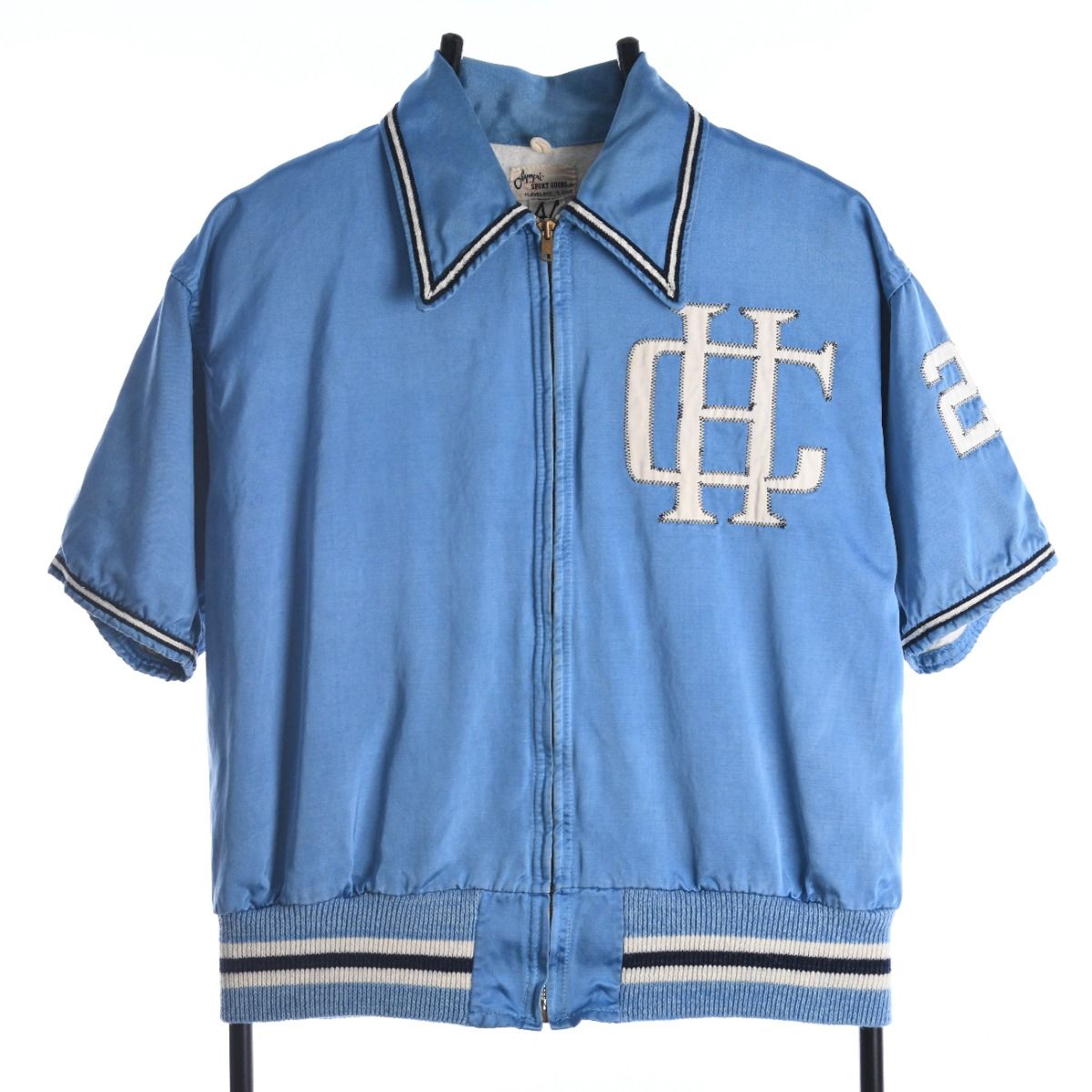 90s Short Sleeve Baby Blue Varsity Jacket (XS)