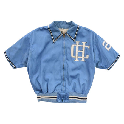 90s Short Sleeve Baby Blue Varsity Jacket (XS)