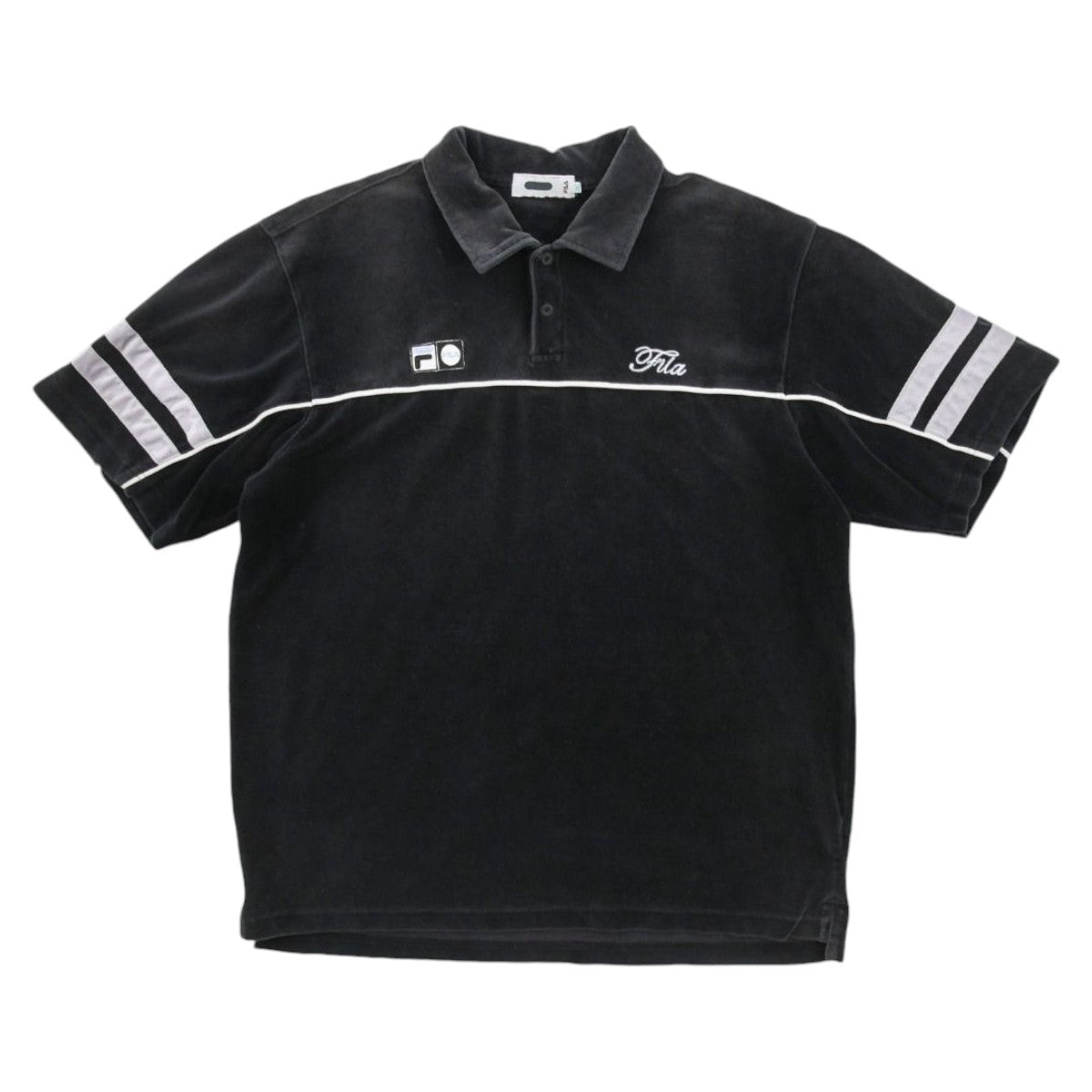 90s Fila Black Velour Polo Top (L)