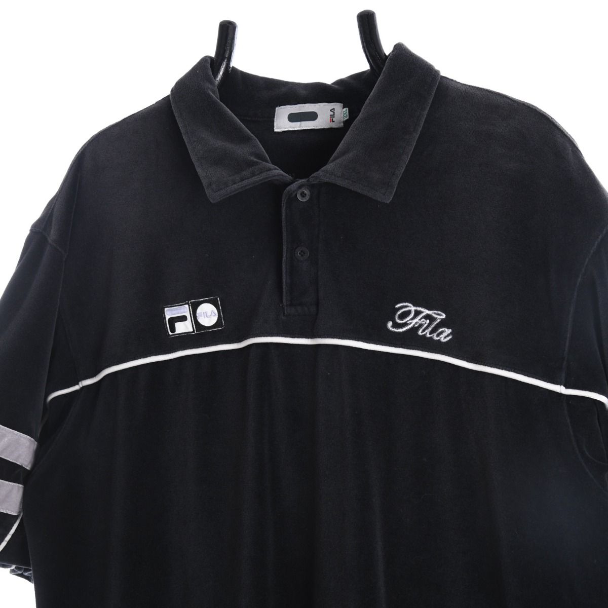 90s Fila Black Velour Polo Top (L)