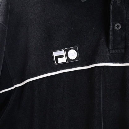 90s Fila Black Velour Polo Top (L)