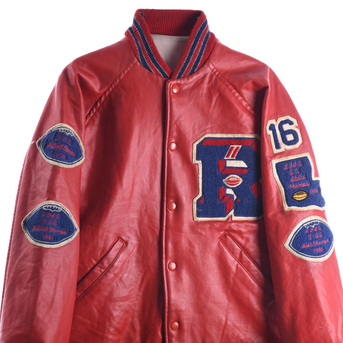 90s Red Leather College Heavy Varsity Jacket (S)