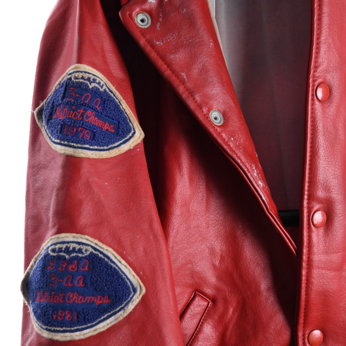 90s Red Leather College Heavy Varsity Jacket (S)