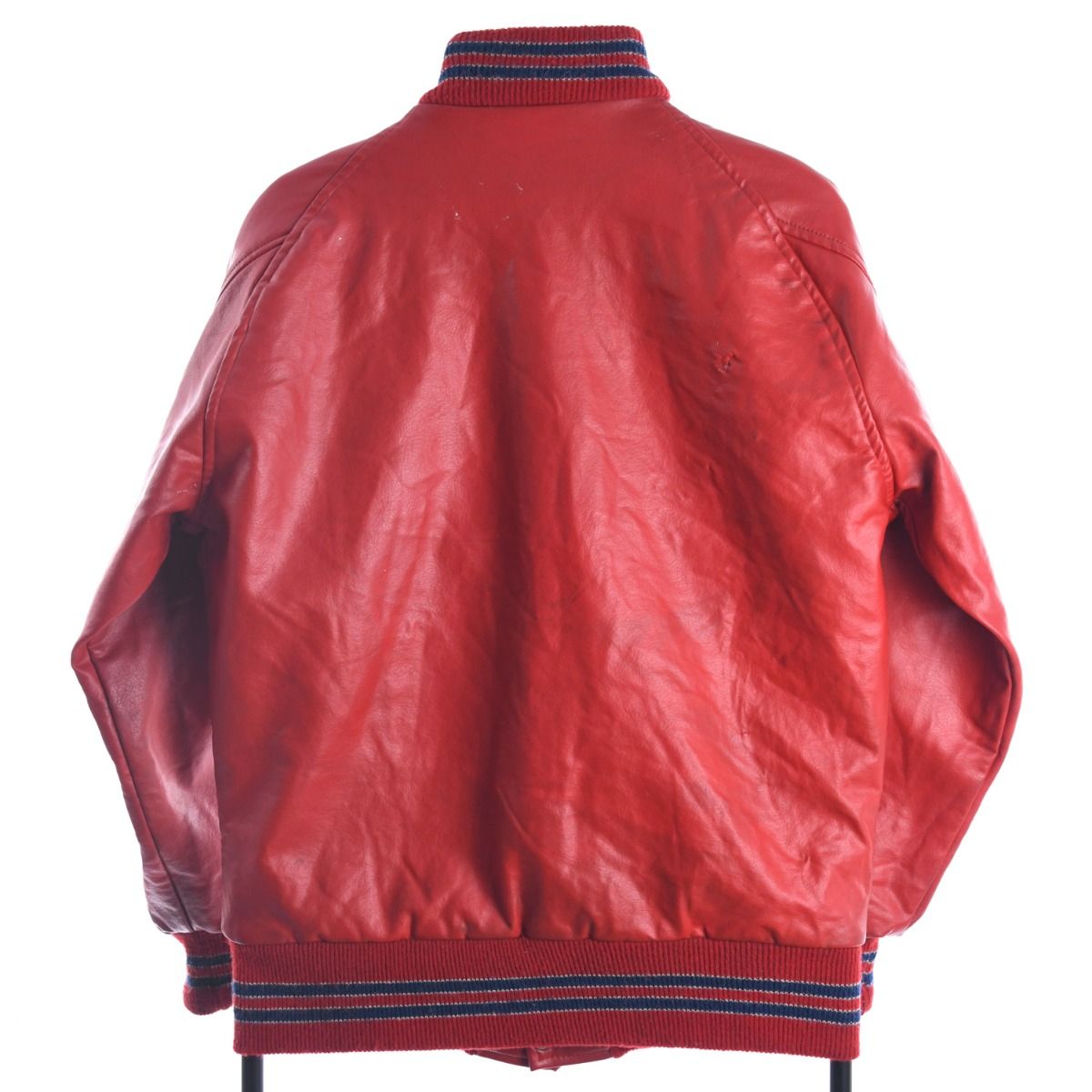 90s Red Leather College Heavy Varsity Jacket (S)