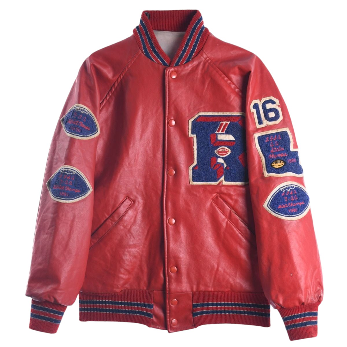 90s Red Leather College Heavy Varsity Jacket (S)