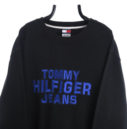 90s Tommy Hilfiger Jeans Black Embroidered Sweatshirt (XL)