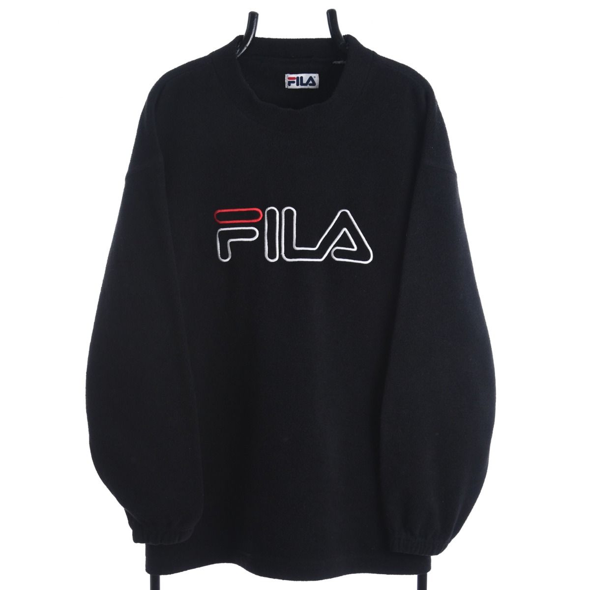 90s Fila Black Embroidered Fleece Sweatshirt (XL)