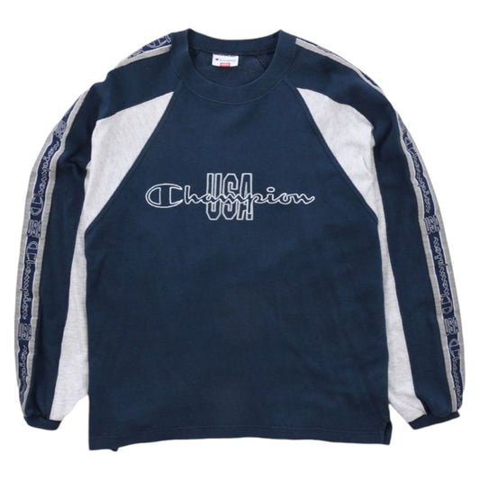 90s Champion Navy Embroidered Thin Sweatshirt (M)