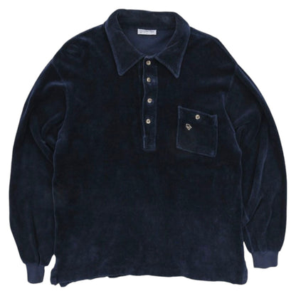 60s/70s Christian Dior Navy Velour Thick Polo Top (L)