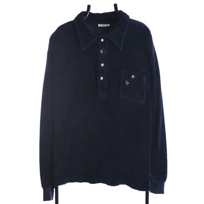 60s/70s Christian Dior Navy Velour Thick Polo Top (L)