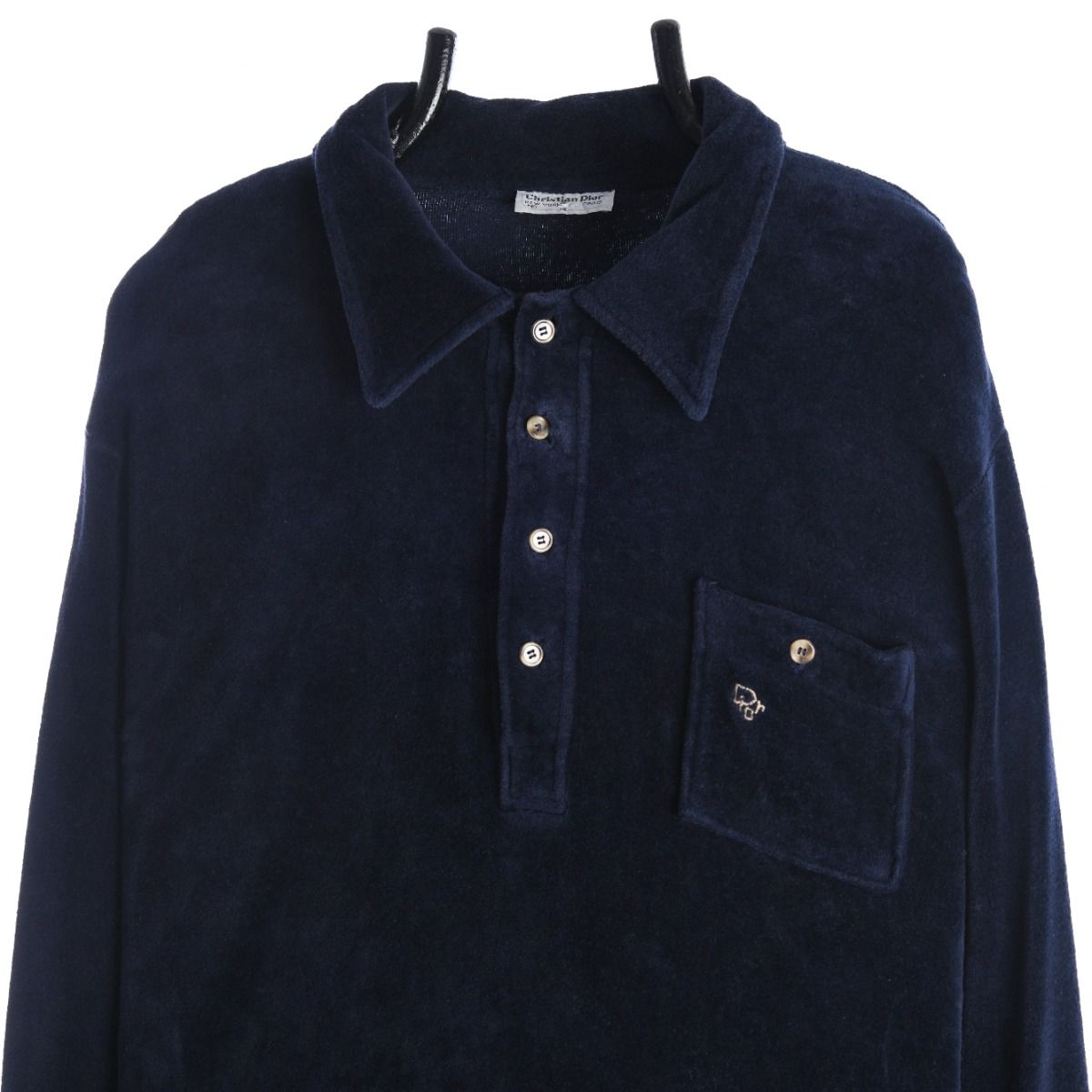 60s/70s Christian Dior Navy Velour Thick Polo Top (L)