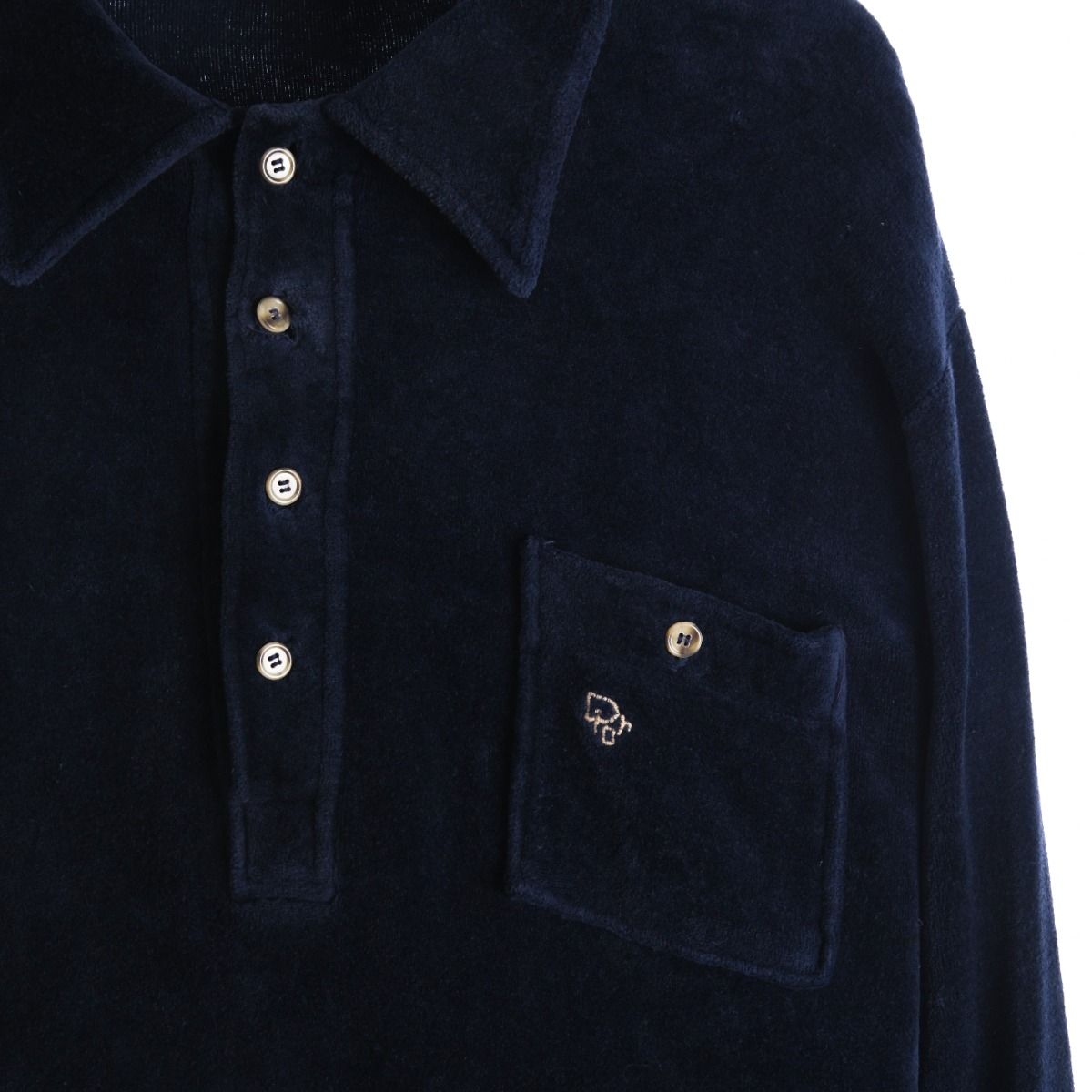 60s/70s Christian Dior Navy Velour Thick Polo Top (L)