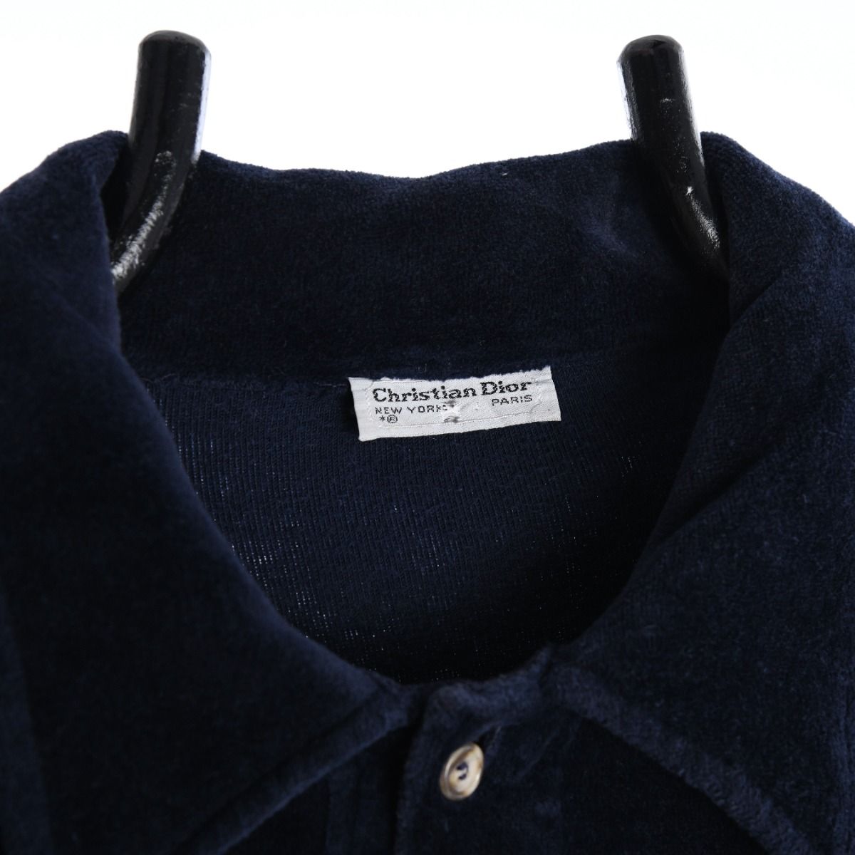 60s/70s Christian Dior Navy Velour Thick Polo Top (L)