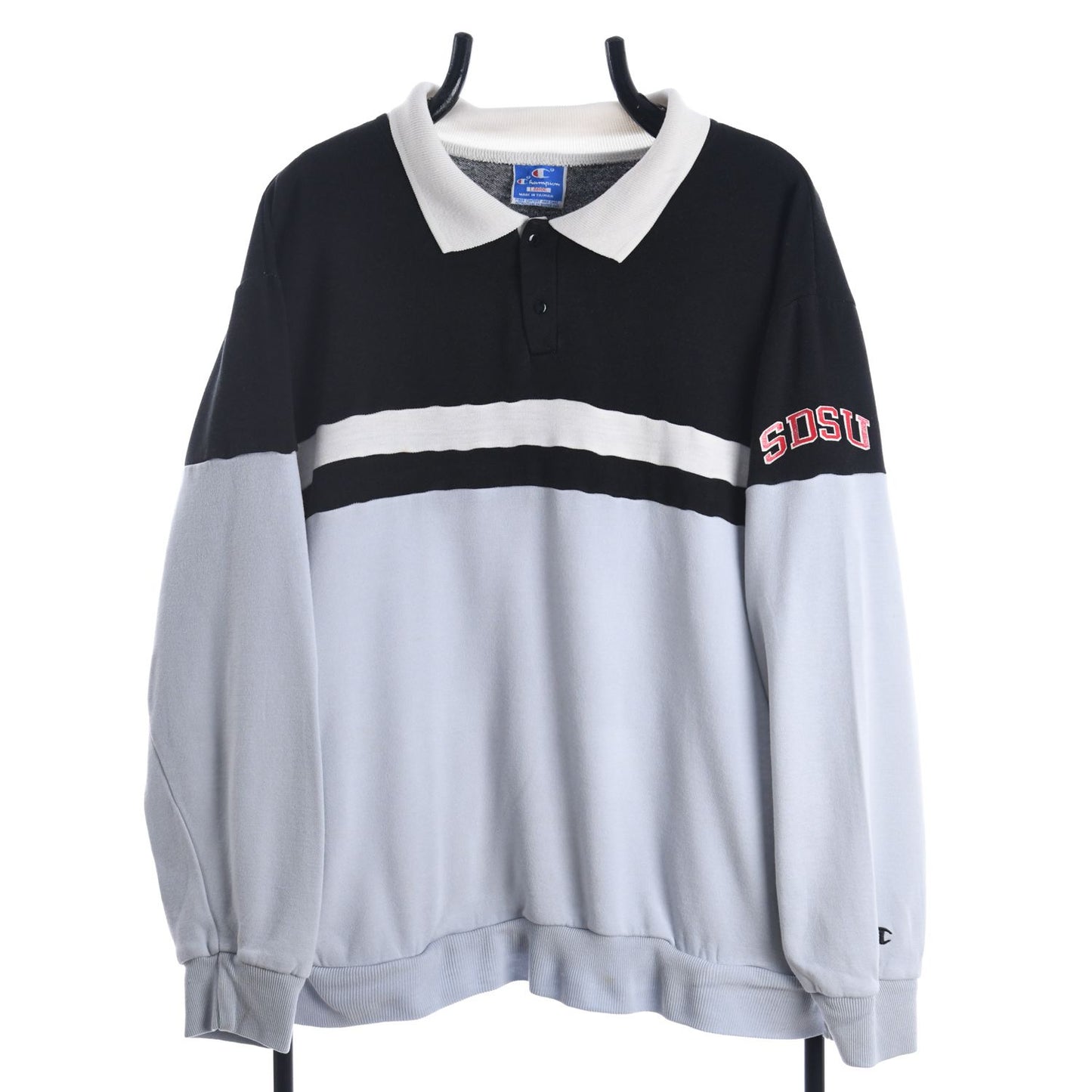 80s Champion Light Grey Collared Sweatshirt (L)