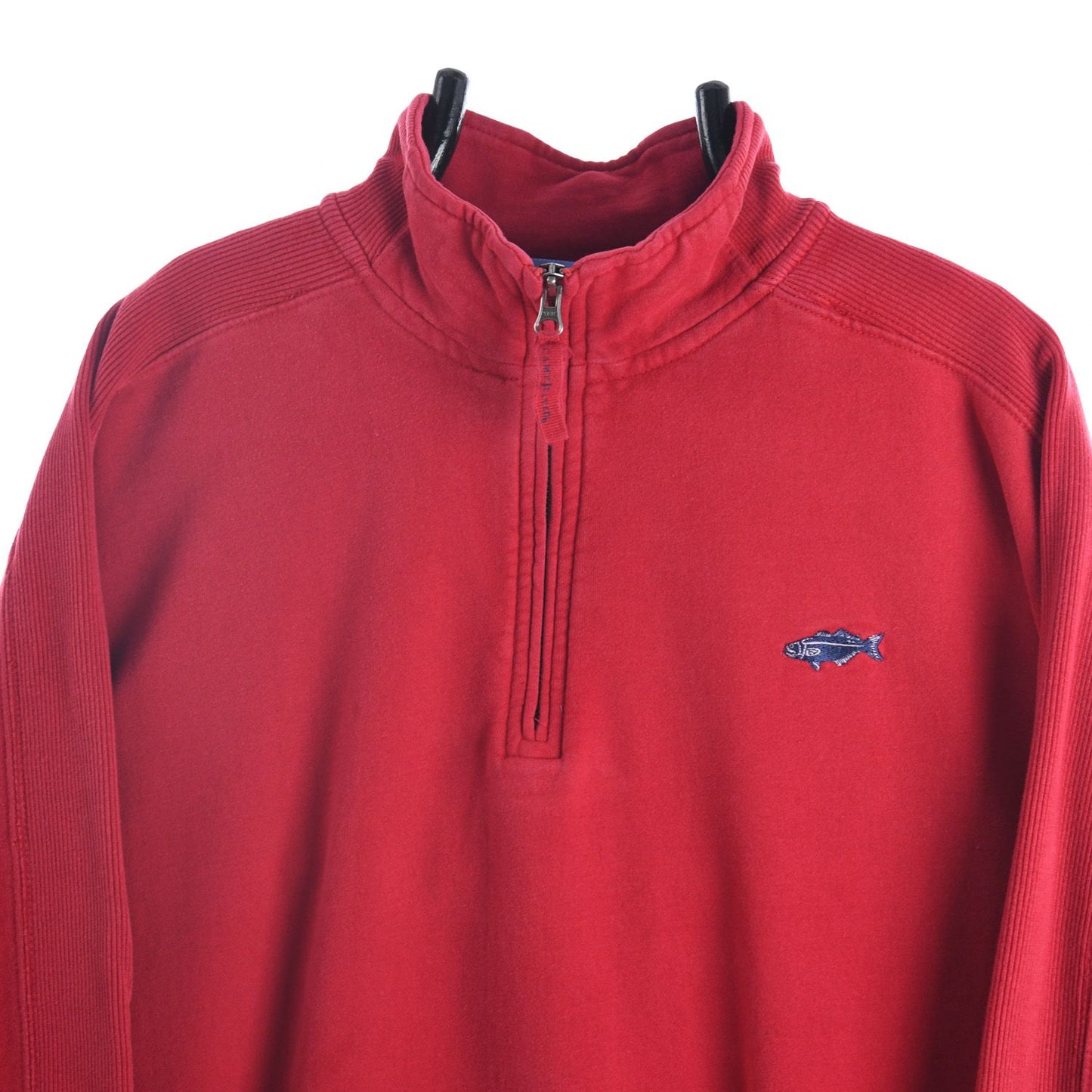 90s Fish Red Embroidered 1/4 Zip Sweatshirt (M)