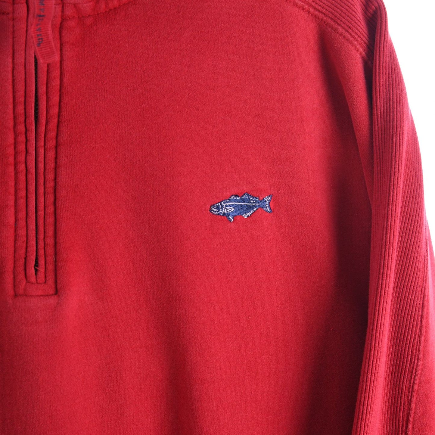 90s Fish Red Embroidered 1/4 Zip Sweatshirt (M)