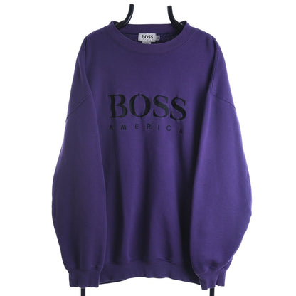 90s Hugo Boss Purple Embroidered Sweatshirt (XXL)