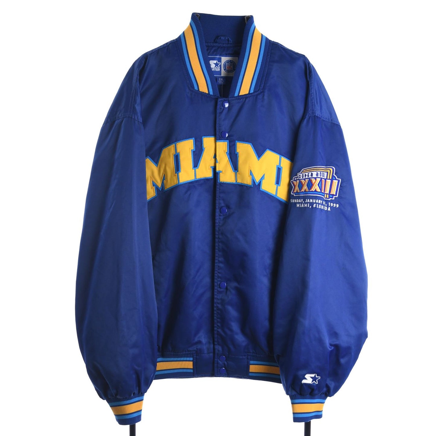 90s Miami Super Bowl Starter Blue Varsity Jacket (XXL)