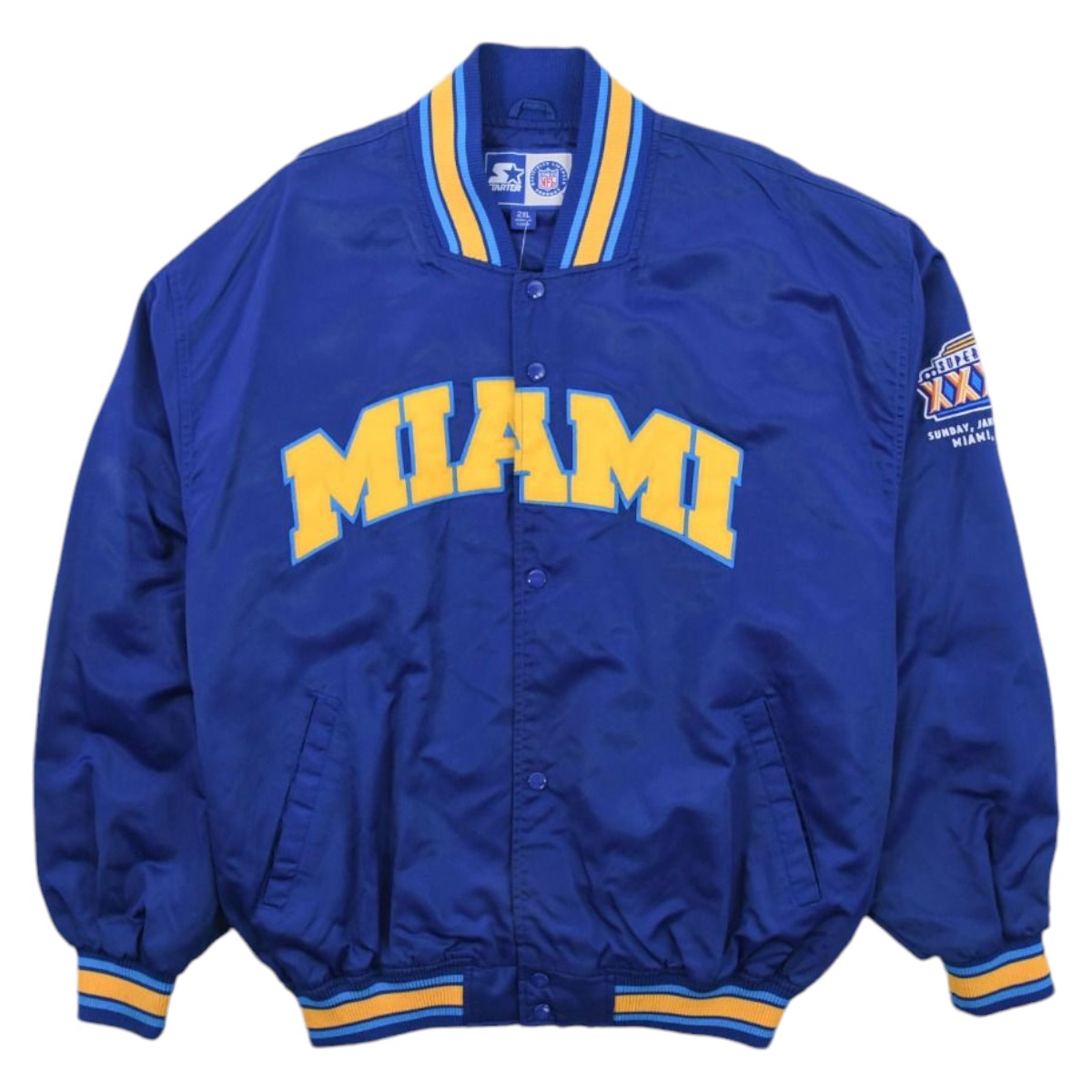 90s Miami Super Bowl Starter Blue Varsity Jacket (XXL)