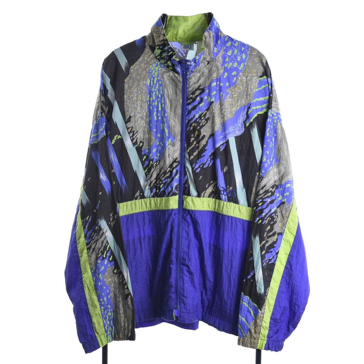 90s Asics Blue Patterned Shell Track Jacket (XL)