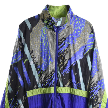 90s Asics Blue Patterned Shell Track Jacket (XL)