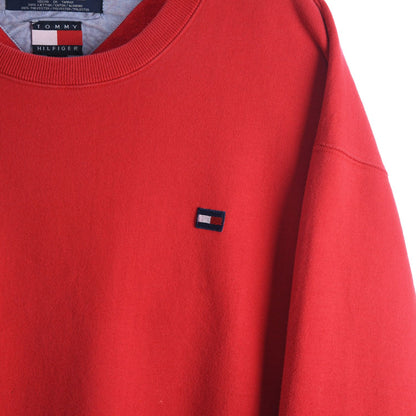 90s Tommy Hilfiger Red Embroidered Sweatshirt (L)