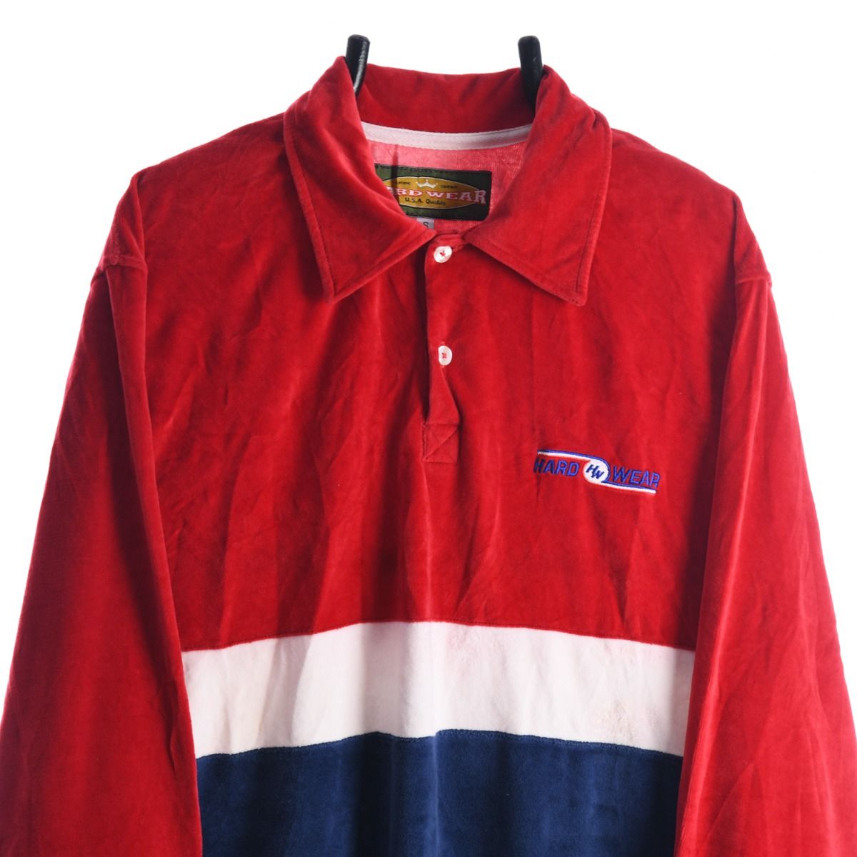 90s Hardwear Velour Red/Navy Rugby Shirt (L)