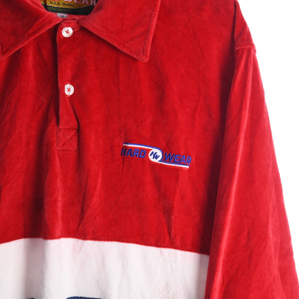 90s Hardwear Velour Red/Navy Rugby Shirt (L)