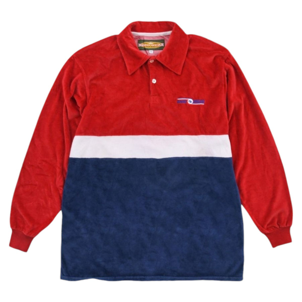 90s Hardwear Velour Red/Navy Rugby Shirt (L)