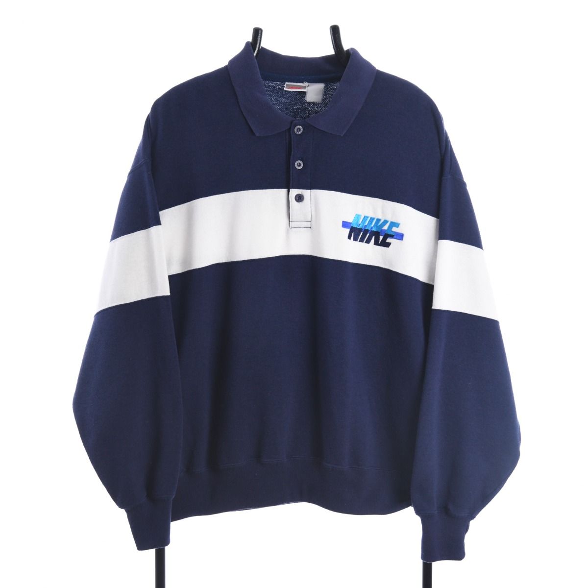 90s Nike Navy Embroidered Collared Sweatshirt (M)