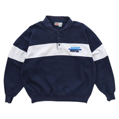 90s Nike Navy Embroidered Collared Sweatshirt (M)