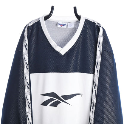 90s Reebok Grey/Navy Polyester Sweatshirt (XL)