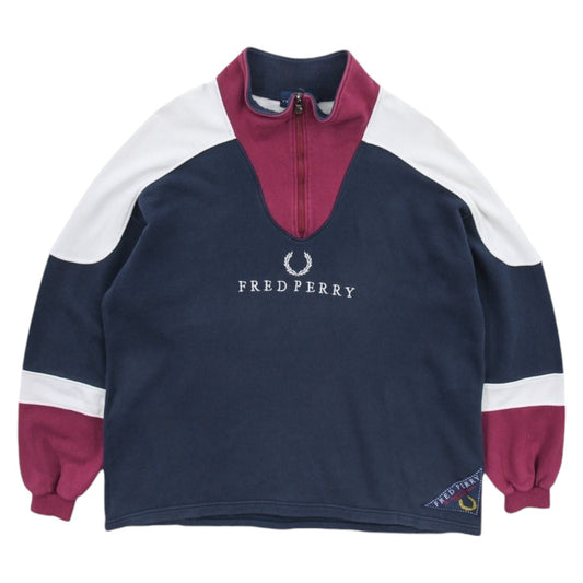 90s Fred Perry Navy Embroidered 1/4 Zip Sweatshirt (XL)