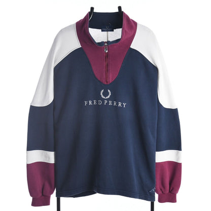 90s Fred Perry Navy Embroidered 1/4 Zip Sweatshirt (XL)