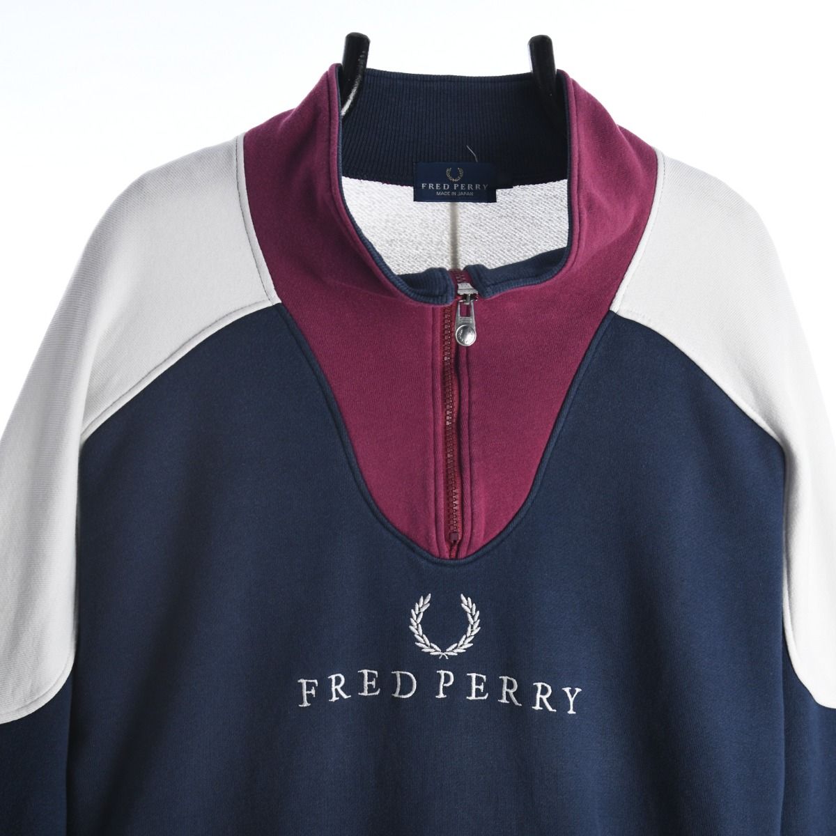 90s Fred Perry Navy Embroidered 1/4 Zip Sweatshirt (XL)