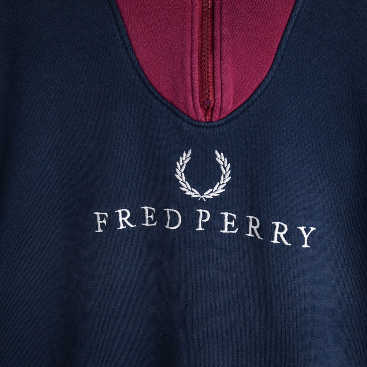 90s Fred Perry Navy Embroidered 1/4 Zip Sweatshirt (XL)