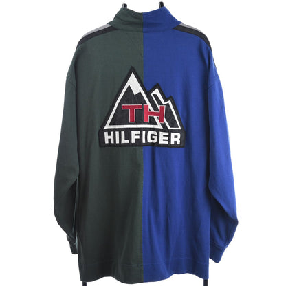 90s Tommy Hilfiger Outdoors Green/Blue Thin 1/4 Zip Sweatshirt (XL)