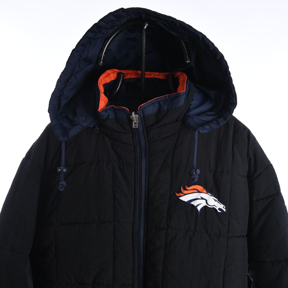 00s Denver Broncos X Starter Black/Navy Puffer Reversible Jacket (XL)