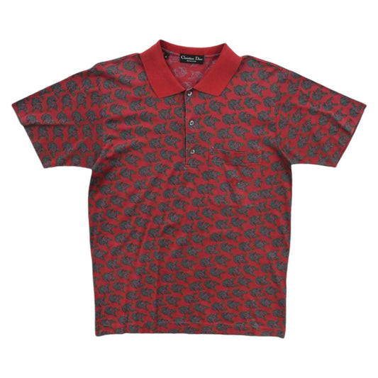 90s Christian Dior Monsieur Red Patterned Polo Top (S/M)