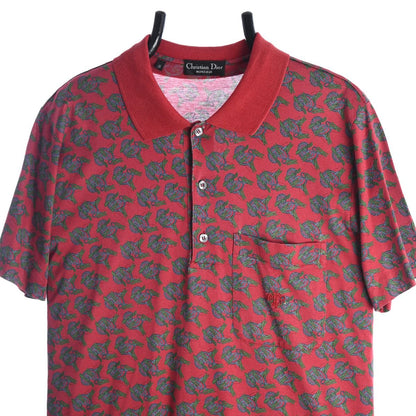 90s Christian Dior Monsieur Red Patterned Polo Top (S/M)