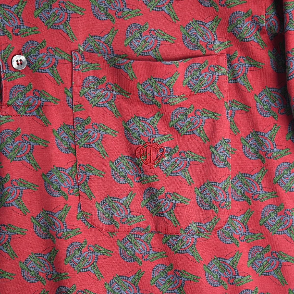 90s Christian Dior Monsieur Red Patterned Polo Top (S/M)